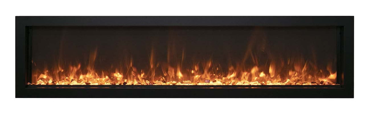 Amantii BI-40-SLIM-OD Panorama Slim Full View Smart Electric - 40" Indoor /Outdoor WiFi Enabled Fireplace, featuring a MultiFunction Remote, Multi Speed Flame Motor, Glass Media & a Black Trim