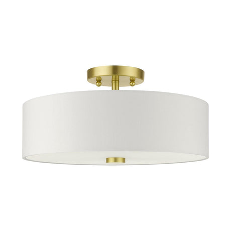 Livex Lighting 51054-12 Meridian Collection 3-Light Semi Flush Mount Ceiling Light with Off-White Hardback Fabric Shade, Satin Brass