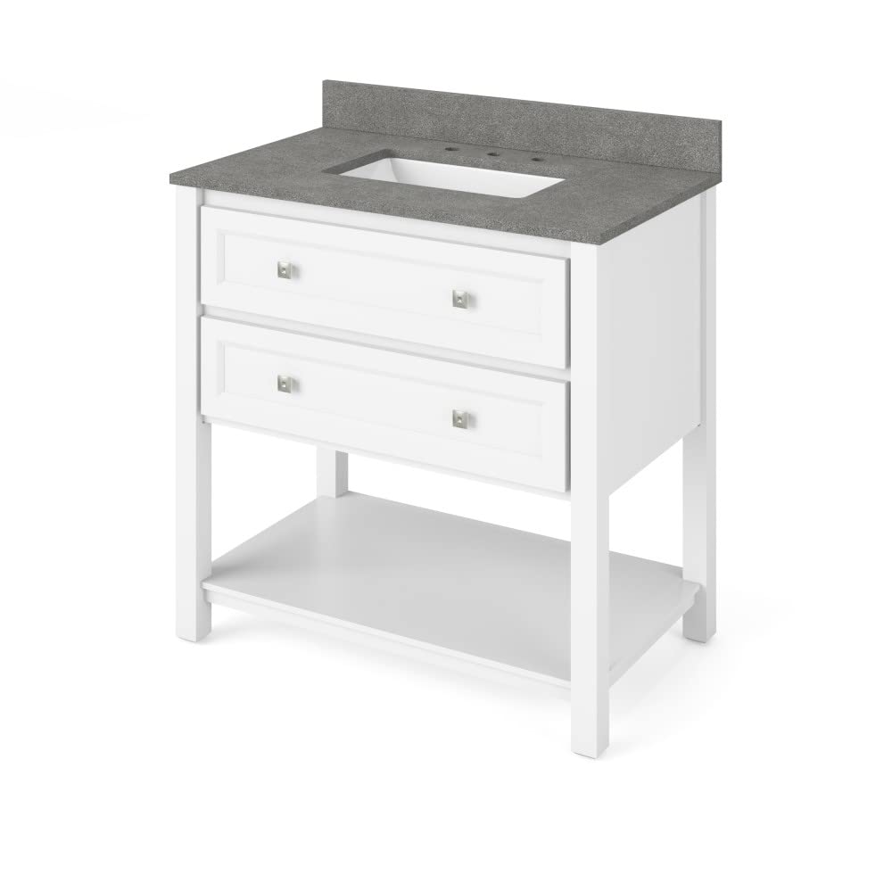 Jeffrey Alexander VKITADL36WHSGR 36" White Adler Vanity, Steel Grey Cultured Marble Vanity Top, undermount rectangle bowl