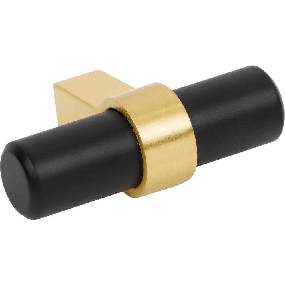Jeffrey Alexander 51MBBG 2" Overall Length Matte Black with Brushed Gold Key Grande Cabinet "T" Knob