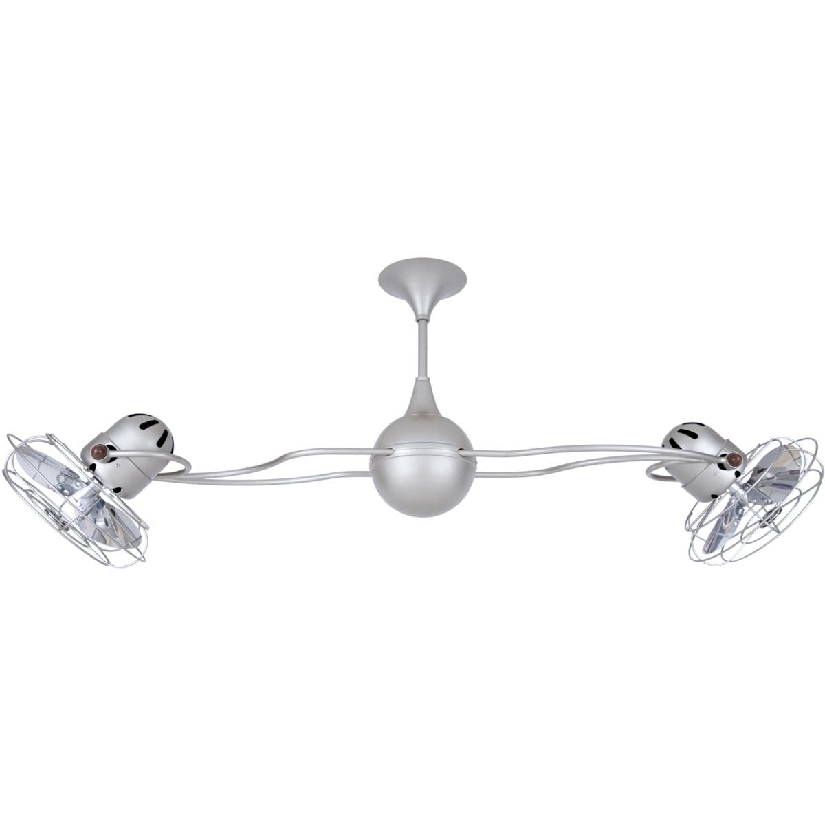 Matthews Fan IV-BN-MTL Italo Ventania 360° dual headed rotational ceiling fan in brushed nickel finish with metal blades.