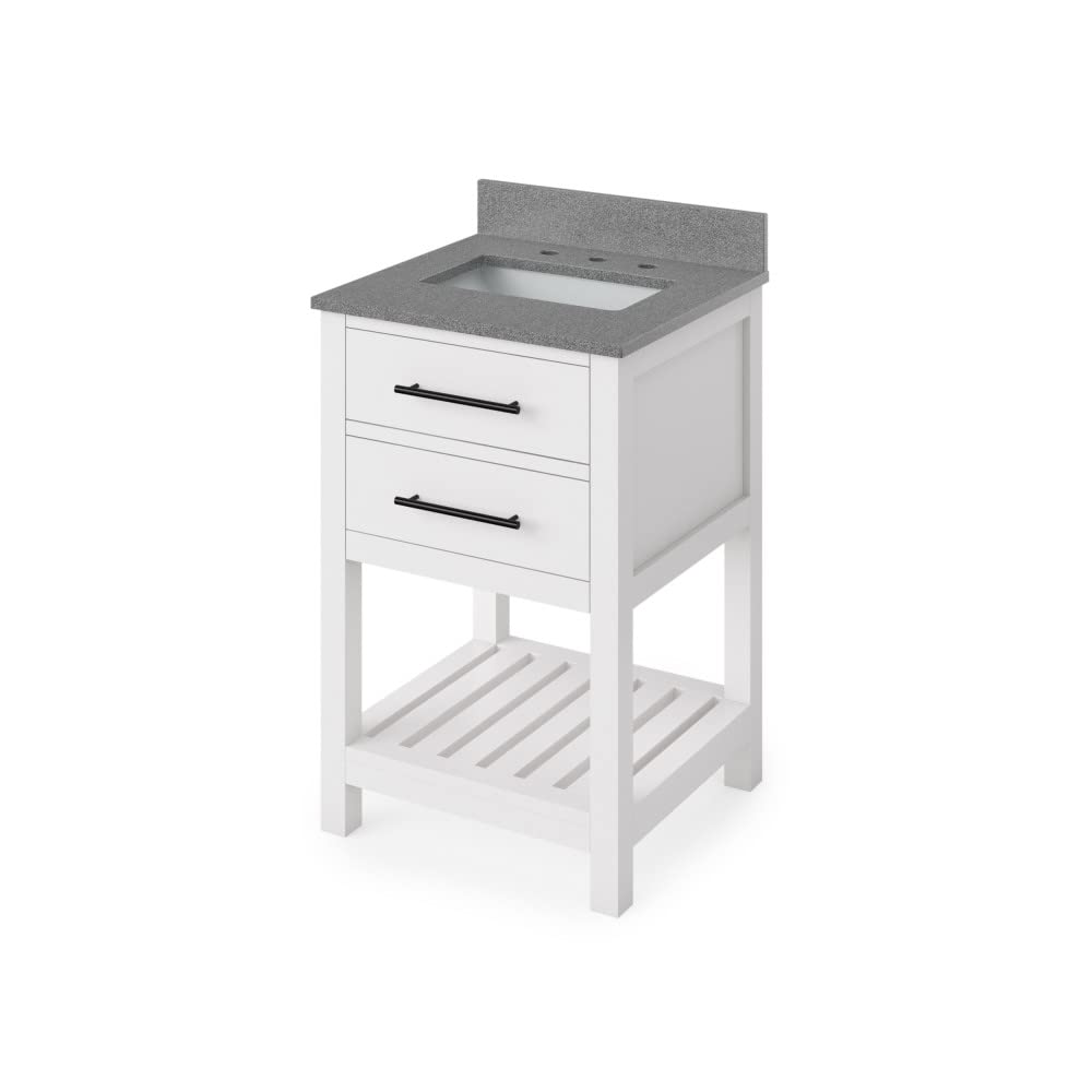 Jeffrey Alexander VKITWAV24WHSGR 24" White Wavecrest Vanity, Steel Grey Cultured Marble Vanity Top, undermount rectangle bowl