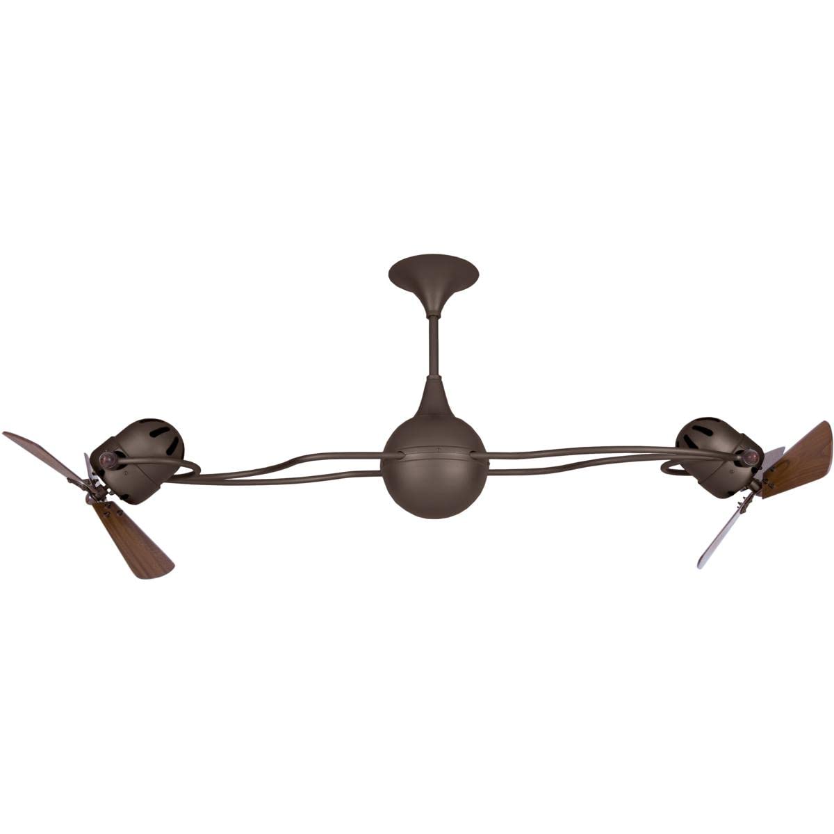 Matthews Fan IV-BZZT-WD Italo Ventania 360° dual headed rotational ceiling fan in bronzette finish with solid sustainable mahogany wood blades.