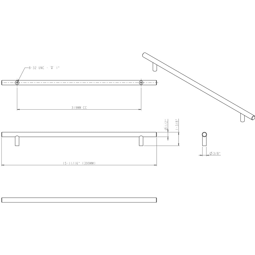 Elements 399DBB 319 mm Center-to-Center Dark Brushed Bronze Naples Cabinet Bar Pull