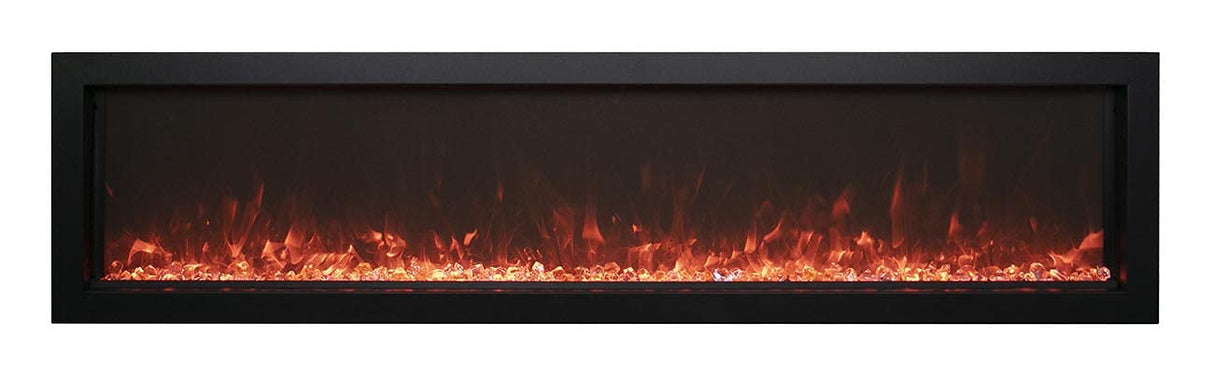 Amantii BI-50-SLIM-OD Panorama Slim Full View Smart Electric  - 50" Indoor /Outdoor WiFi Enabled Fireplace, featuring a MultiFunction Remote, Multi Speed Flame Motor, Glass Media & a Black Trim