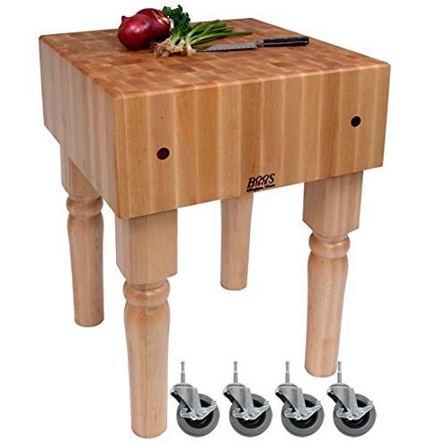 John Boos AB07-C AB Series Block with 10" Thick Hard Maple Top, With Casters, 30" W x D 10"H, 34" Overall Height, Natural BLOCK 30X30X10 W/CASTERS-