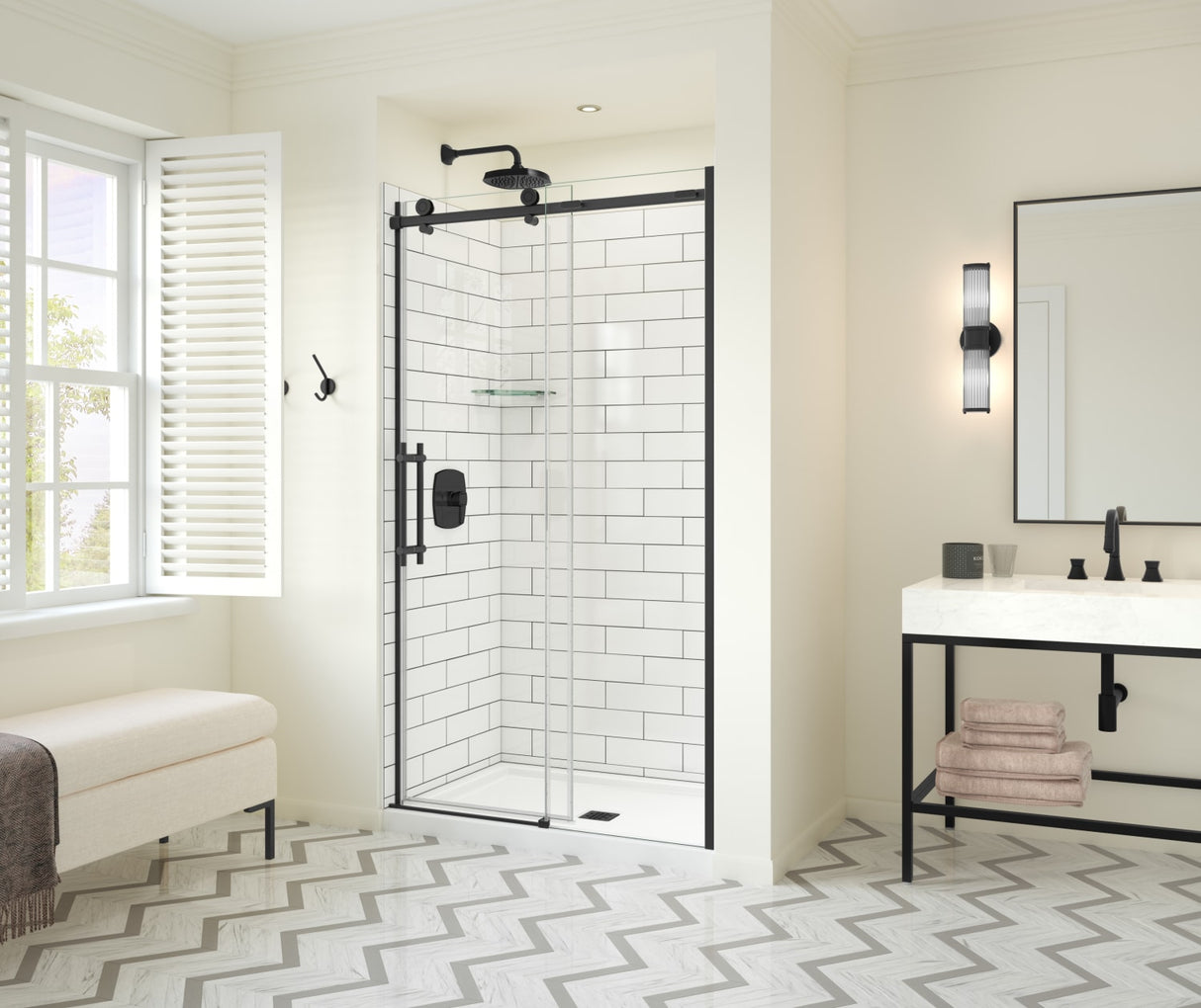 MAAX 137421-900-340-000 Odyssey SC 45-47 ½ x 78in. 8 mm Sliding Shower Door for Alcove Installation with Clear glass in Matte Black