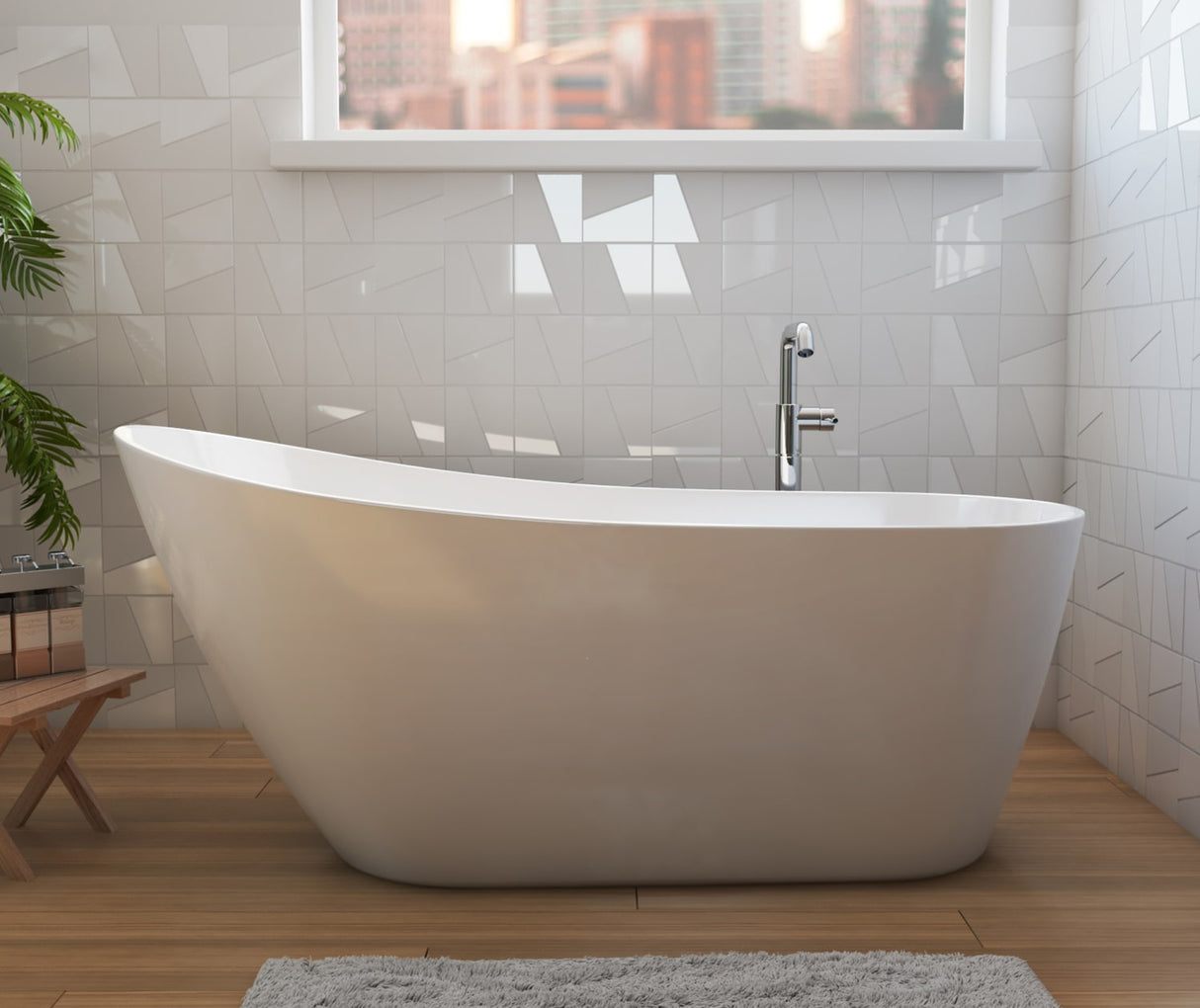 MAAX 107531-000-001-000 Soca 59 x 28 Acrylic Freestanding Slipper End Drain Bathtub in White
