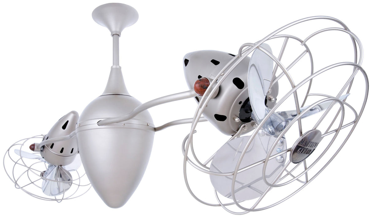 Matthews Fan AR-BN-MTL Ar Ruthiane 360° dual headed rotational ceiling fan in brushed nickel finish with metal blades.