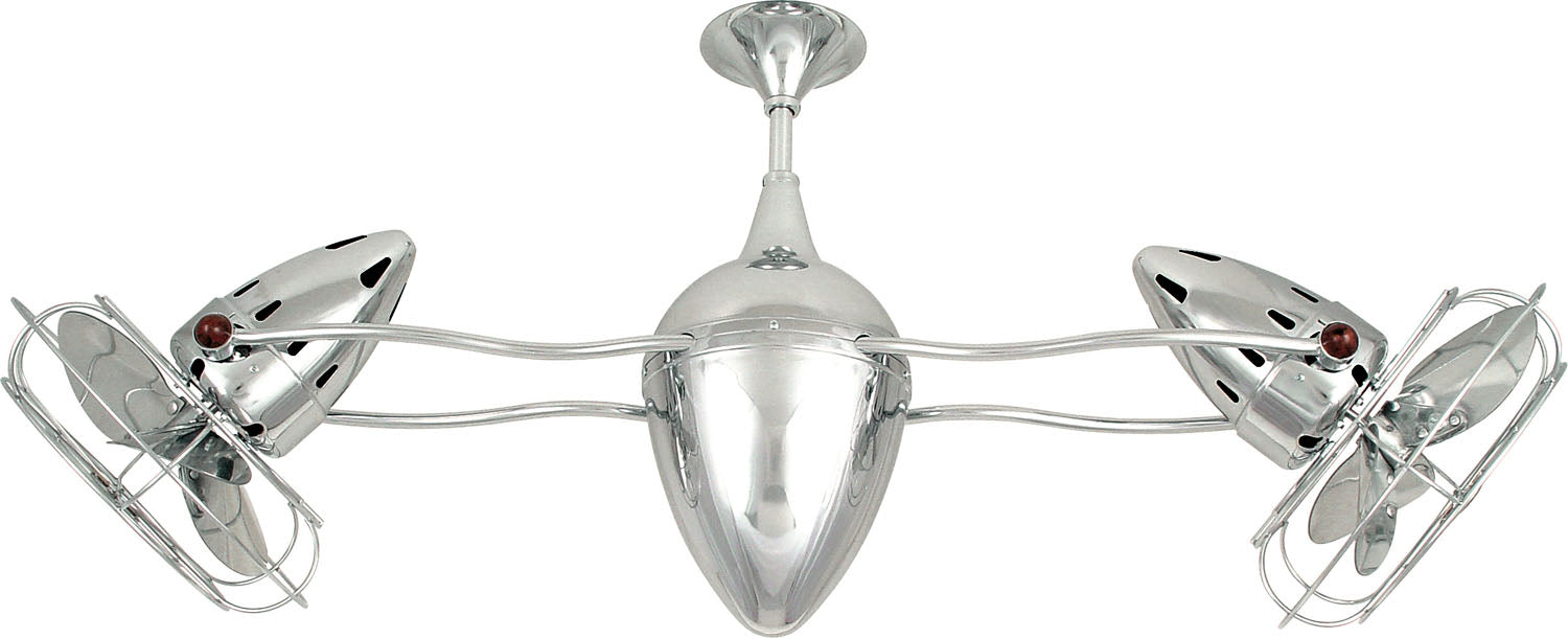 Matthews Fan AR-CR-MTL-DAMP Ar Ruthiane 360° dual headed rotational ceiling fan in polished chrome finish with metal blades for damp location.