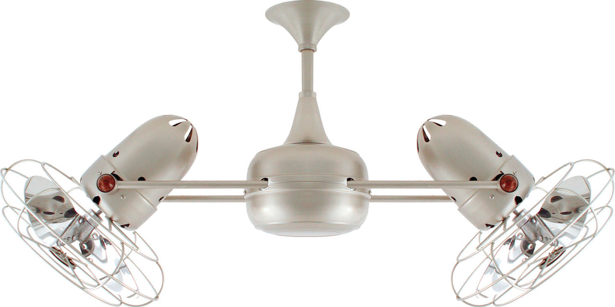Matthews Fan DD-BN-MTL-DAMP Duplo Dinamico 360” rotational dual head ceiling fan in Brushed Nickel finish with metal blades for damp locations.