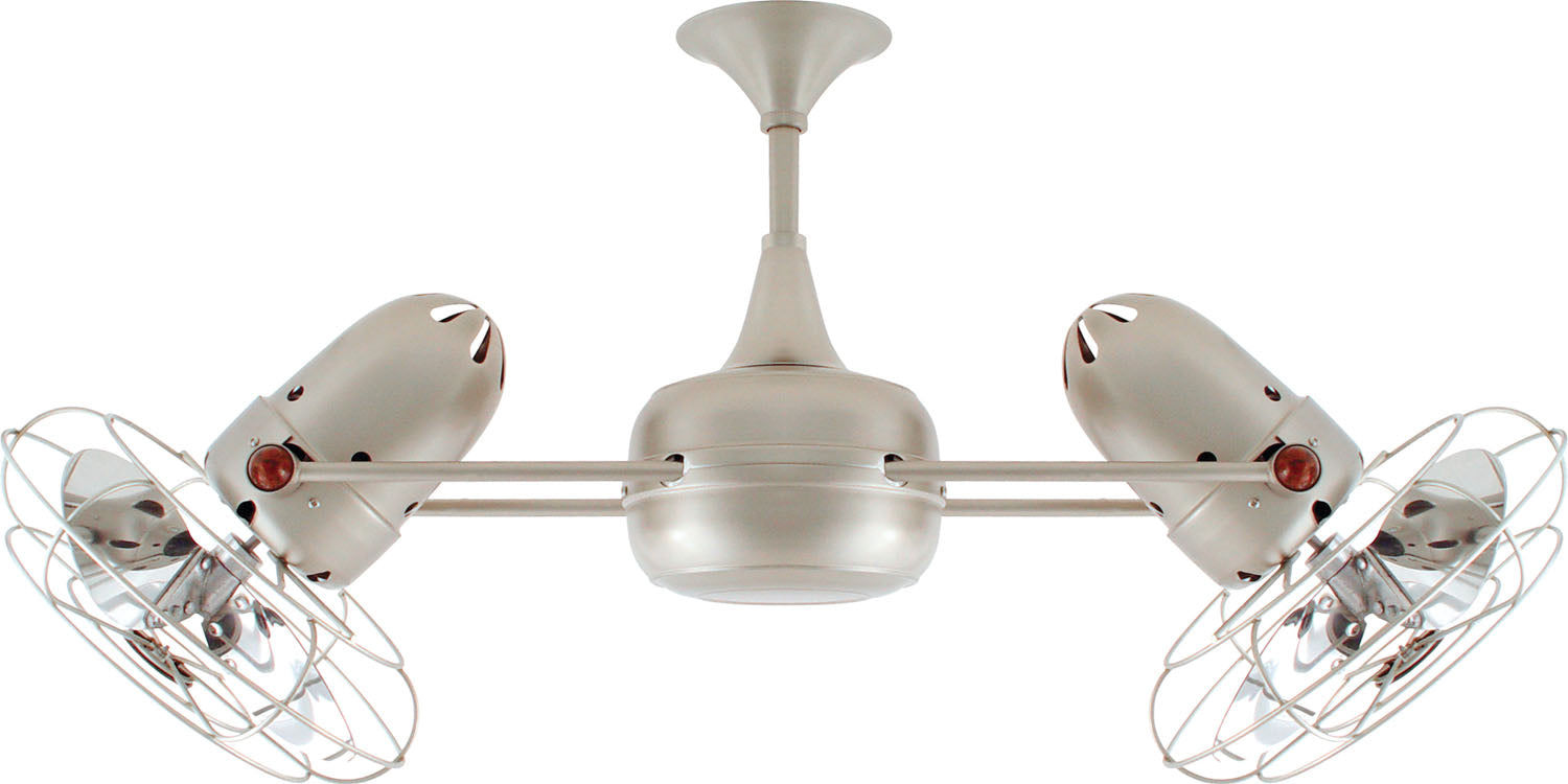 Matthews Fan DD-BN-MTL-DAMP Duplo Dinamico 360” rotational dual head ceiling fan in Brushed Nickel finish with metal blades for damp locations.
