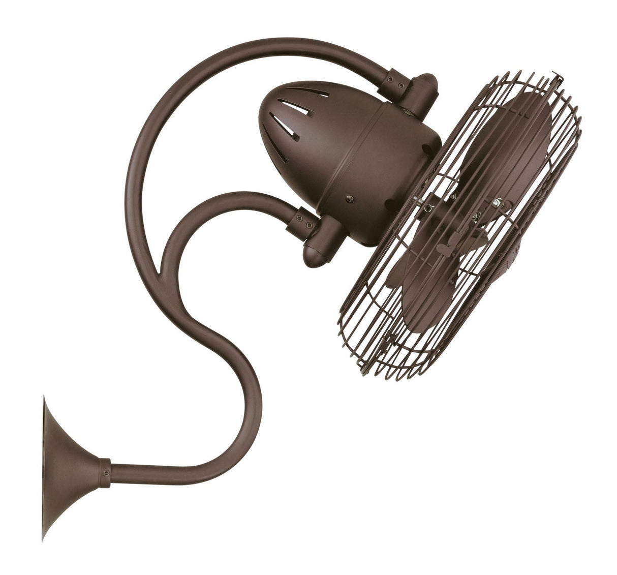 Matthews Fan ME-TB Melody 3-speed oscillating wall-mounted Art Nouveau style fan in textured bronze finish.
