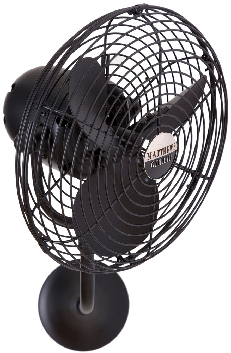 Matthews Fan MP-BK-MTL Michelle Parede vintage style wall fan in matte black finish.