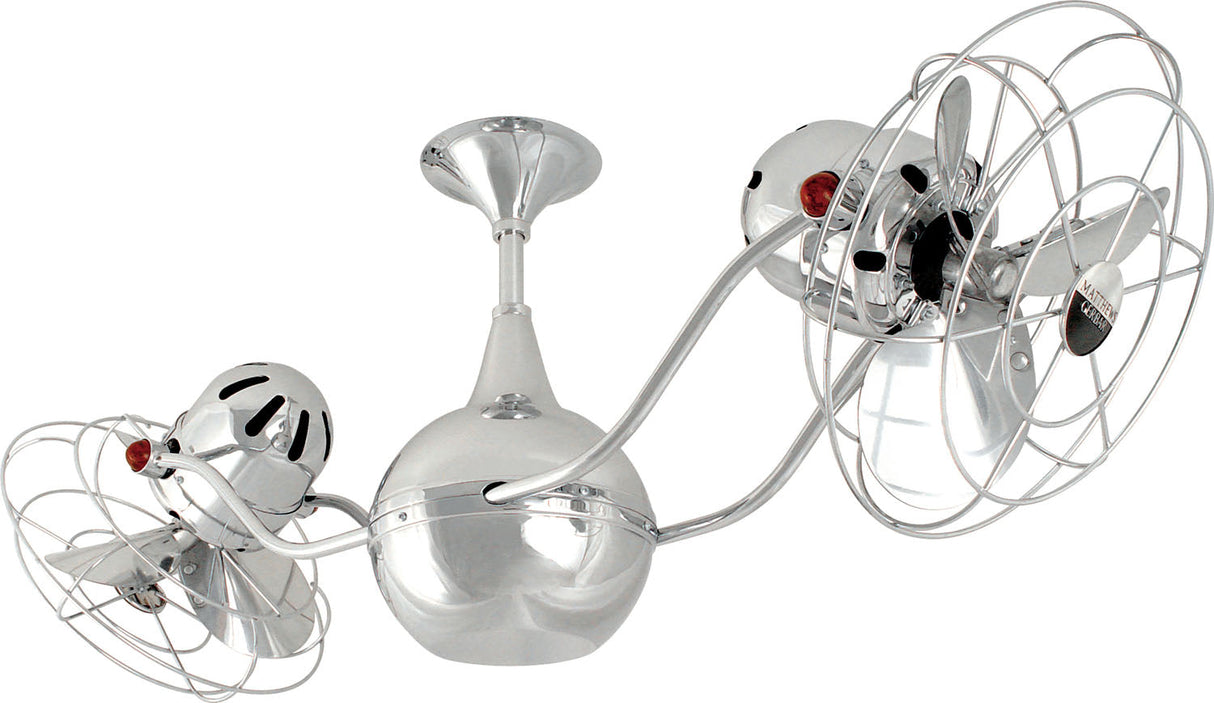 Matthews Fan VB-CR-MTL Vent-Bettina 360° dual headed rotational ceiling fan in polished chrome finish with metal blades.