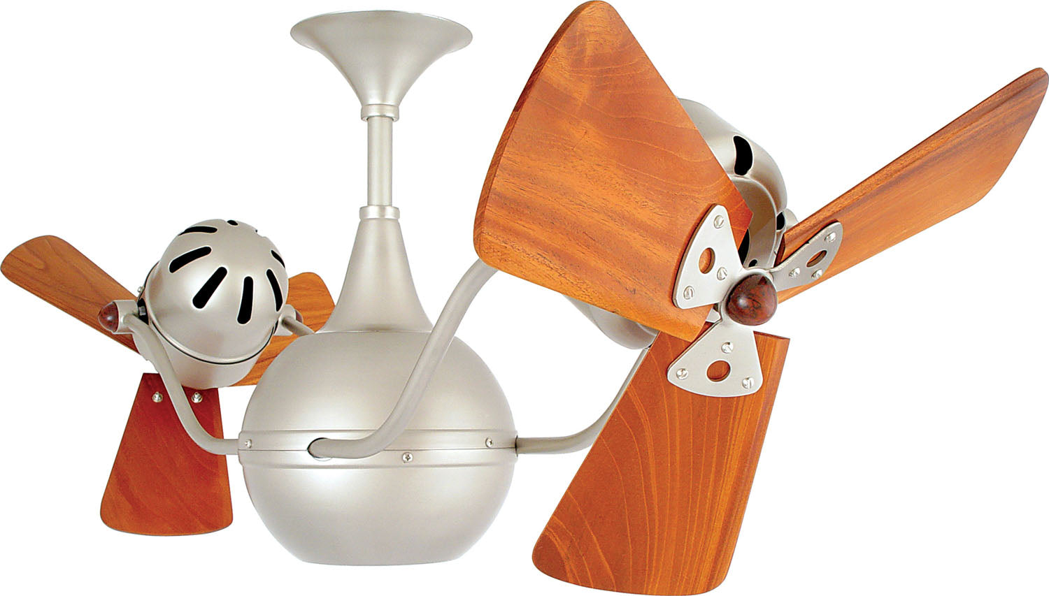Matthews Fan VB-BN-WD-DAMP Vent-Bettina 360° dual headed rotational ceiling fan in brushed nickel finish with solid sustainable mahogany wood blades for damp location.