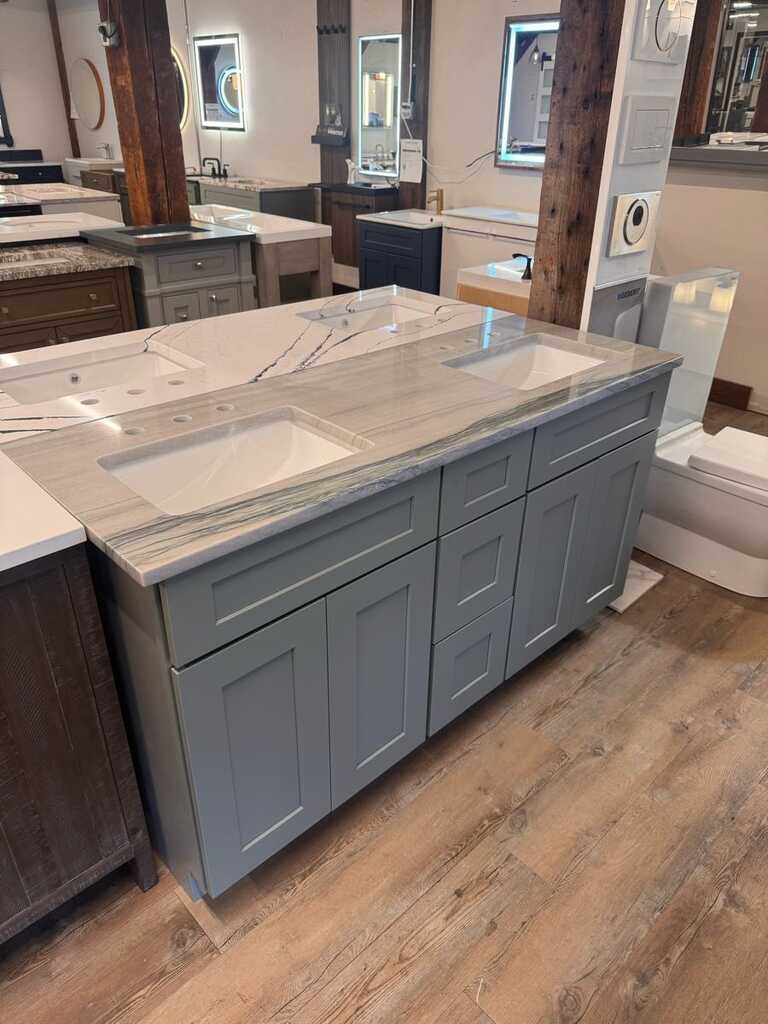 Cab-Tec 62" Shaker Moss Double-Sink Vanity – Solid Wood, Soft-Close, MSI Audacia Quartzite Top – Floor Model