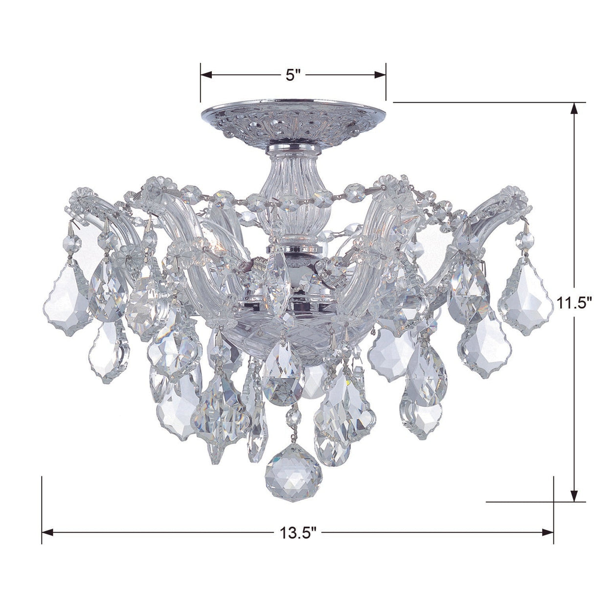 Maria Theresa 3 Light Hand Cut Crystal Polished Chrome Semi Flush Mount 4430-CH-CL-MWP
