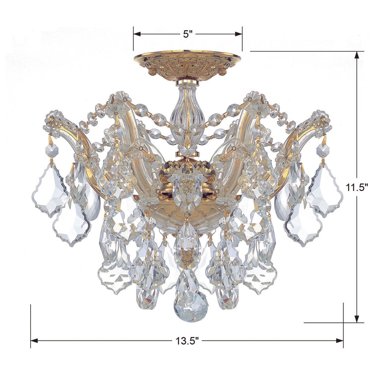 Maria Theresa 3 Light Hand Cut Crystal Polished Chrome Semi Flush Mount 4430-CH-CL-MWP