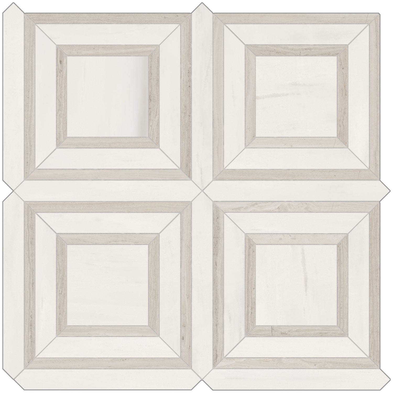 Anatolia Tile Mayfair Suave Bianco Piazza Polished Porcelain Mosaics. 1 Sheet = .96 Sq. Ft. 4501-0156-1 Suave Bianco Piazza - premium natural stone mosaic tile from Anatolia Tile, available at PoshHaus showroom in Keene, NH