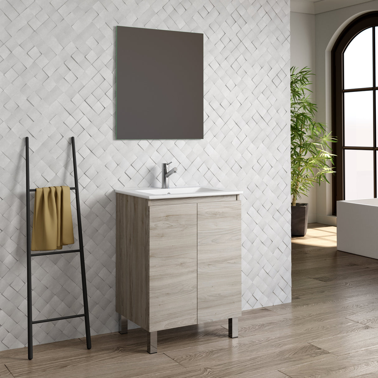 DAX Sunset Engineered Wood and Porcelain Onix Basin Vanity, 24", Pine DAX-SUN012412-ONX