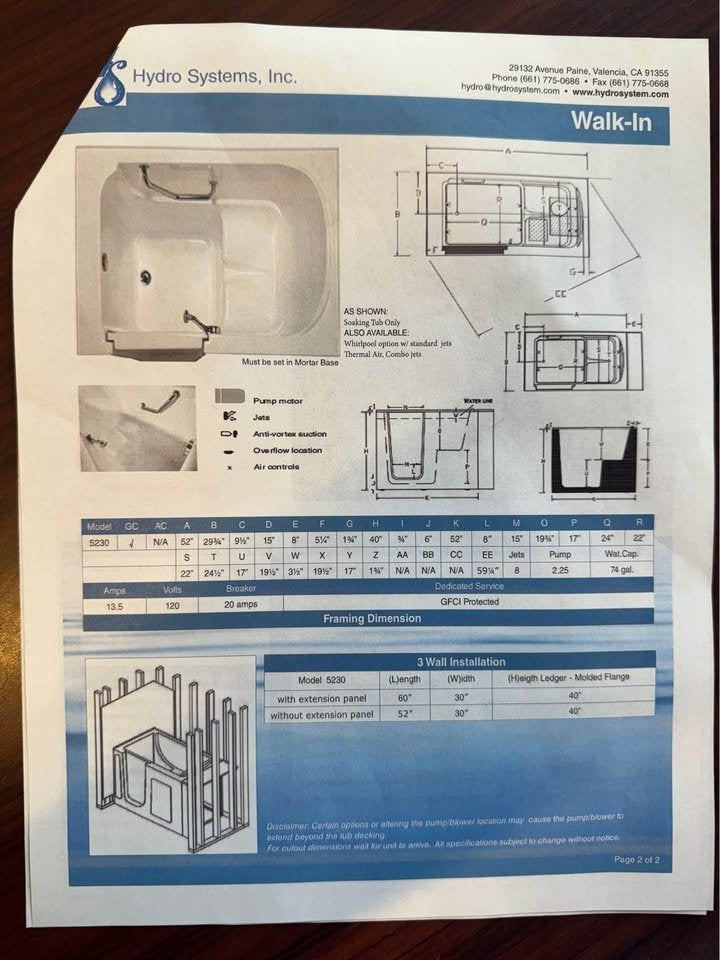 Hydro Systems Lifestyle 5230 52″ Walk-In Combo Tub with Jets & Grab Bars Tub MADE IN THE USA (Floor Model for Sale)