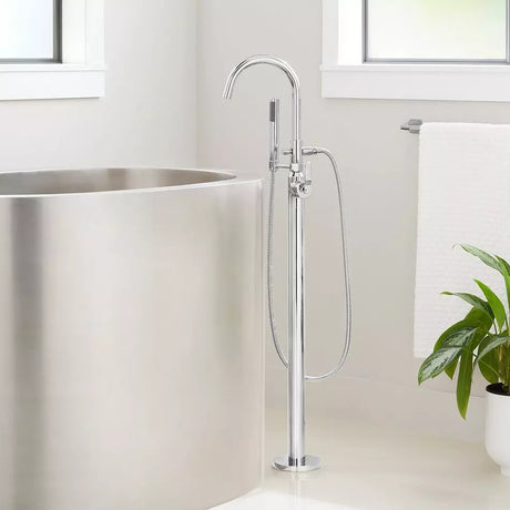 Signature Hardware Gunther Floor Mounted Tub Filler Faucet  Gunther Floor Mounted Tub Filler Faucet Chrome Gunther Floor Mounted Tub Filler Faucet (Part number: 477065)