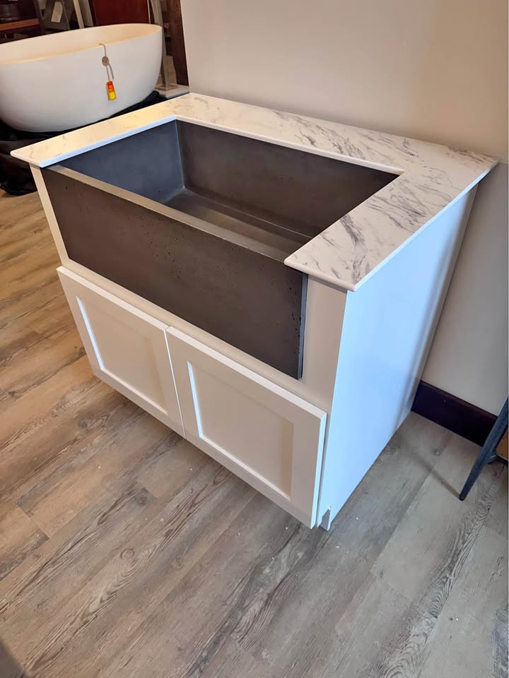 36” Concrete FarmHouse Sink Laundry Room Vanity with Thinscape Marble Colored Top