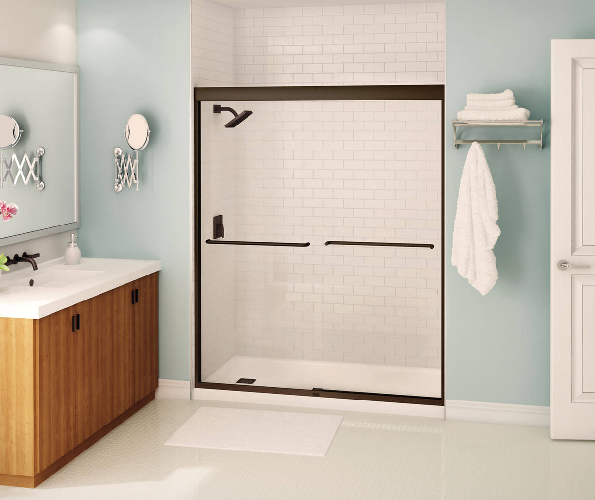 MAAX 135665-900-172-000 Aura 55-59 x 71 in. 6 mm Sliding Shower Door for Alcove Installation with Clear glass in Dark Bronze