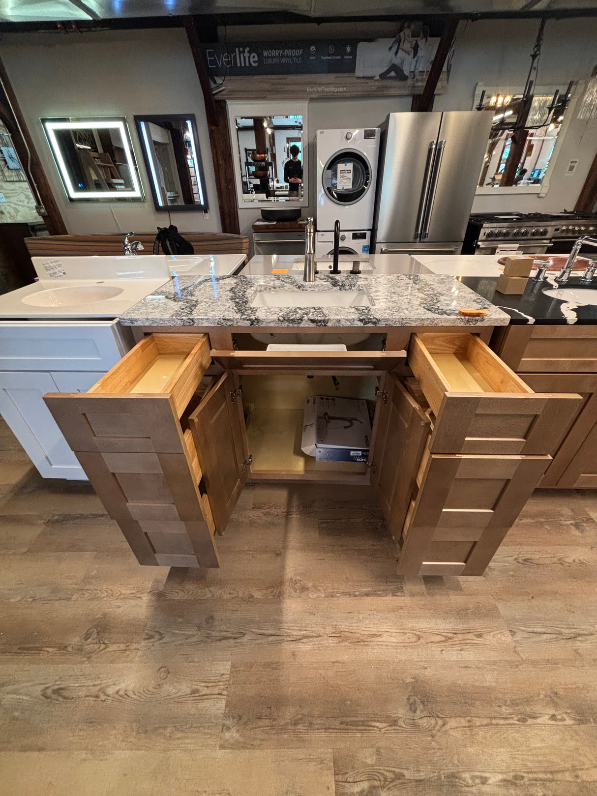 49" Cab-Tec Caramel Shaker Bathroom Vanity w/ Seagrove Quartz Cambria Top and Kohler Faucet