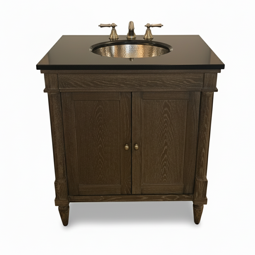 30" Rustic Chic Vanity Set with Granite Top, Nickel Sink, and Widespread Brush Nickel Faucet