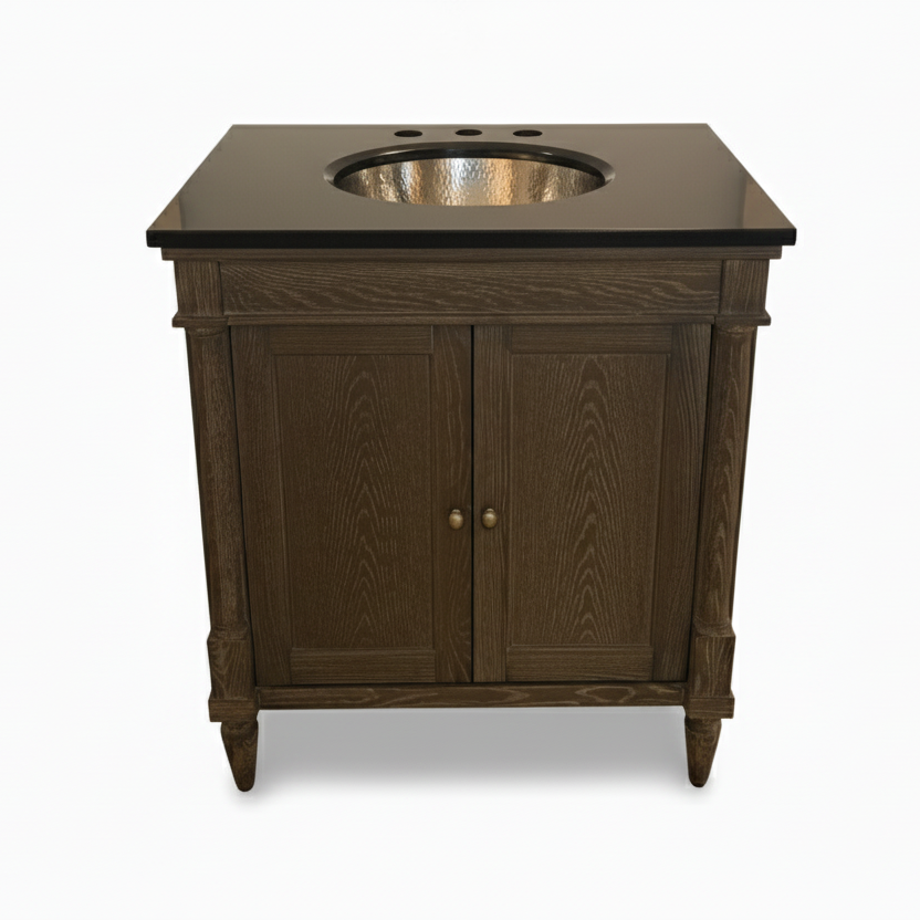 30" Rustic Chic Vanity Set with Granite Top, Nickel Sink