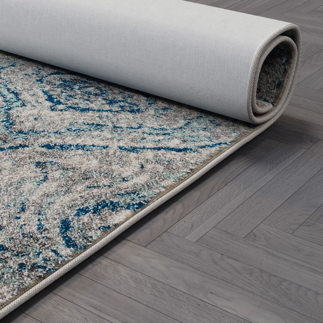 Eviva Loops 3' x 5' Damask Blue/Cream Rug