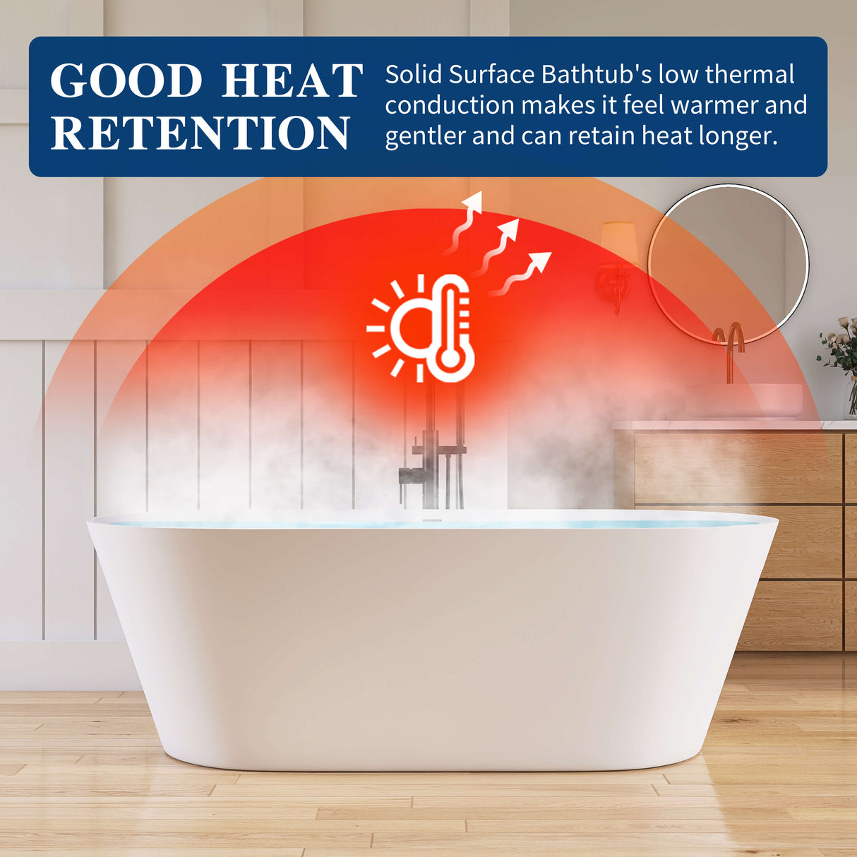 New England Home Goods Cancun 67" Freestanding Tub in White - Stone Resin Solid Surface