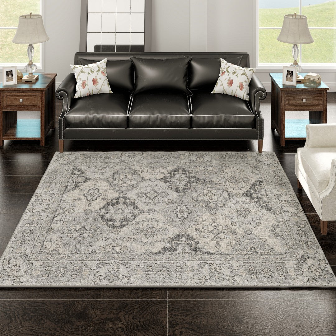 Eviva Mosaic 3' x 5' Damask Gray Rug