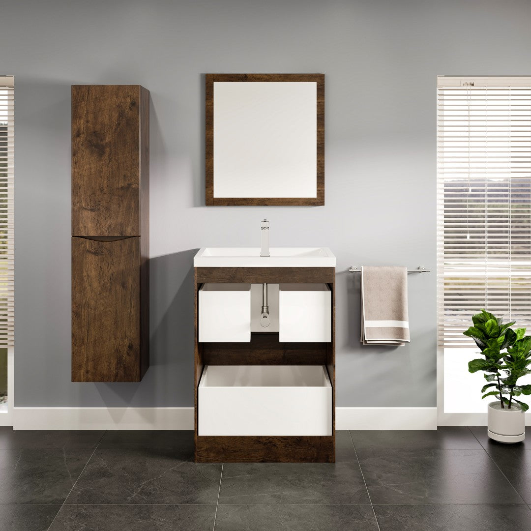 Smile 24 in. Rosewood Single Sink Bath Vanity with Acrylic Top and Integrated Sink