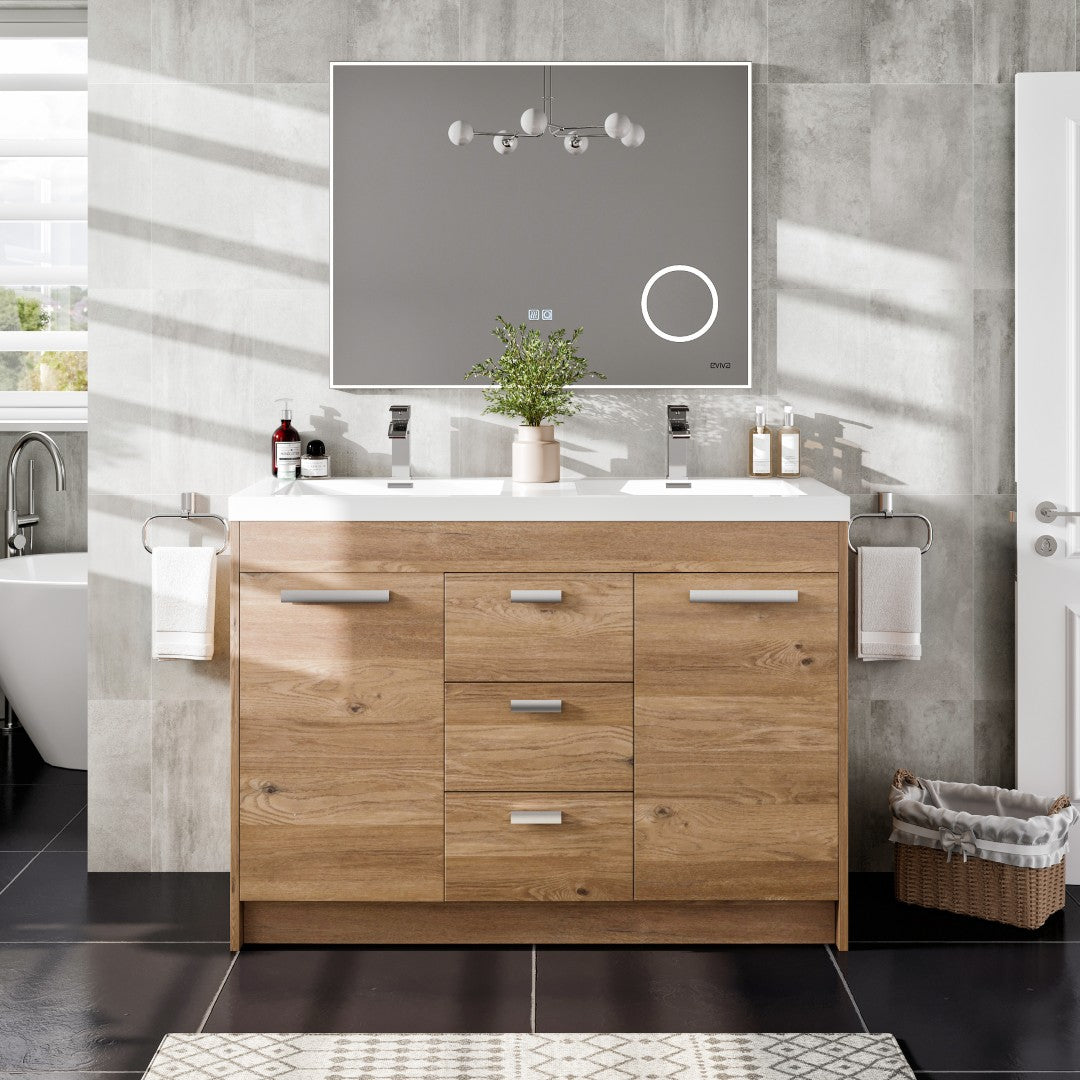 Lugano 48 in. Natural Oak Double Sink Bath Vanity with Acrylic Top and Integrated Sinks