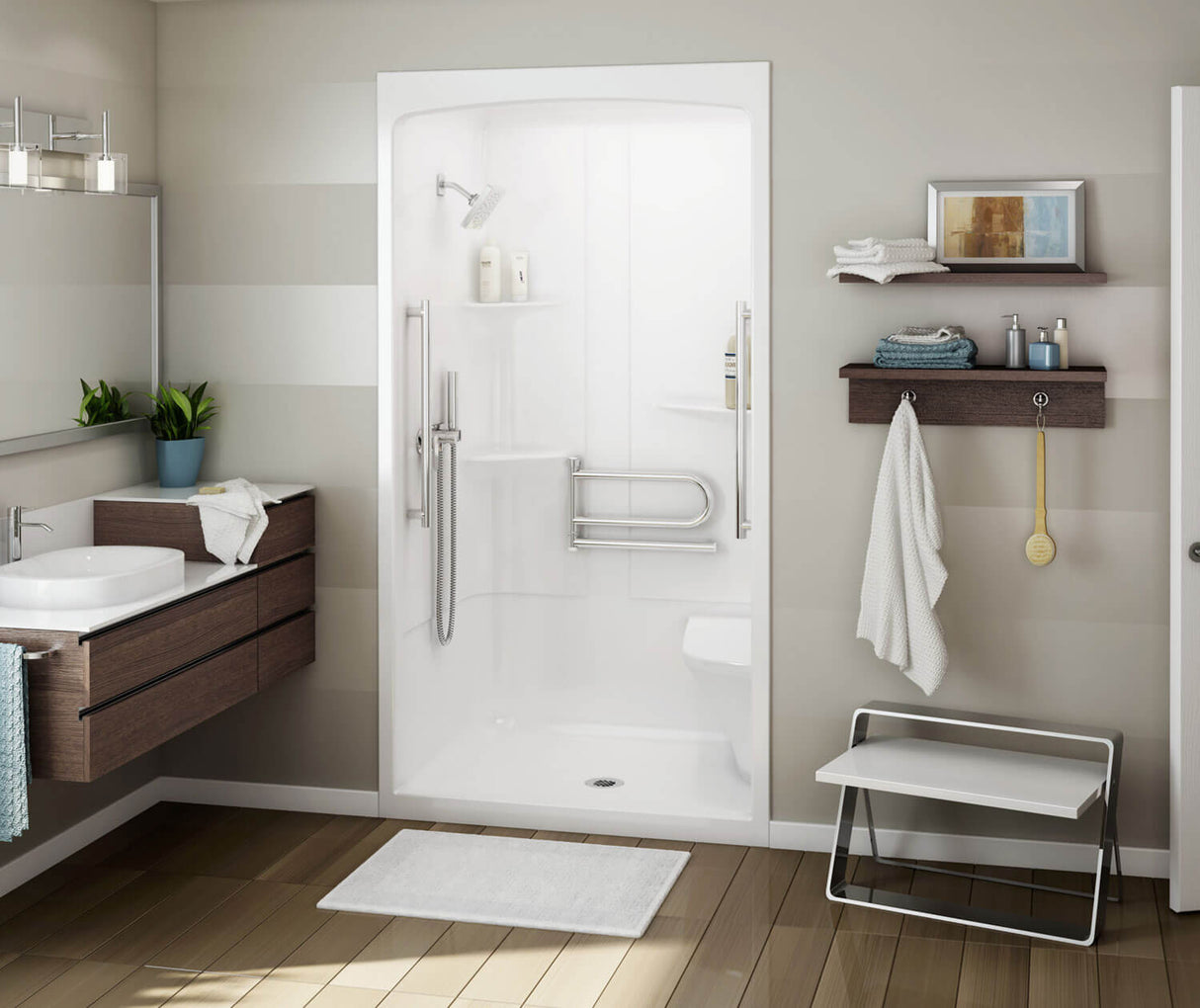 MAAX 107004-L-000-001 ALLIA SHR-4834 Acrylic Alcove Center Drain One-Piece Shower in White