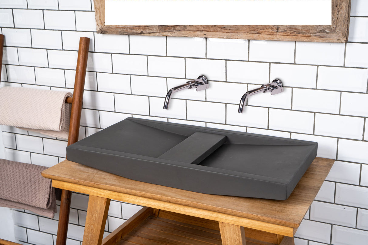 Lex 27" Concrete Double Bowl Vessel