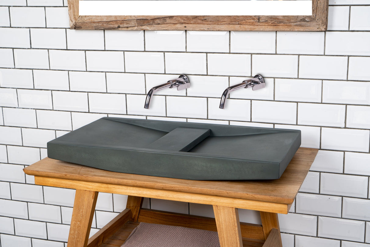 Lex 27" Concrete Double Bowl Vessel