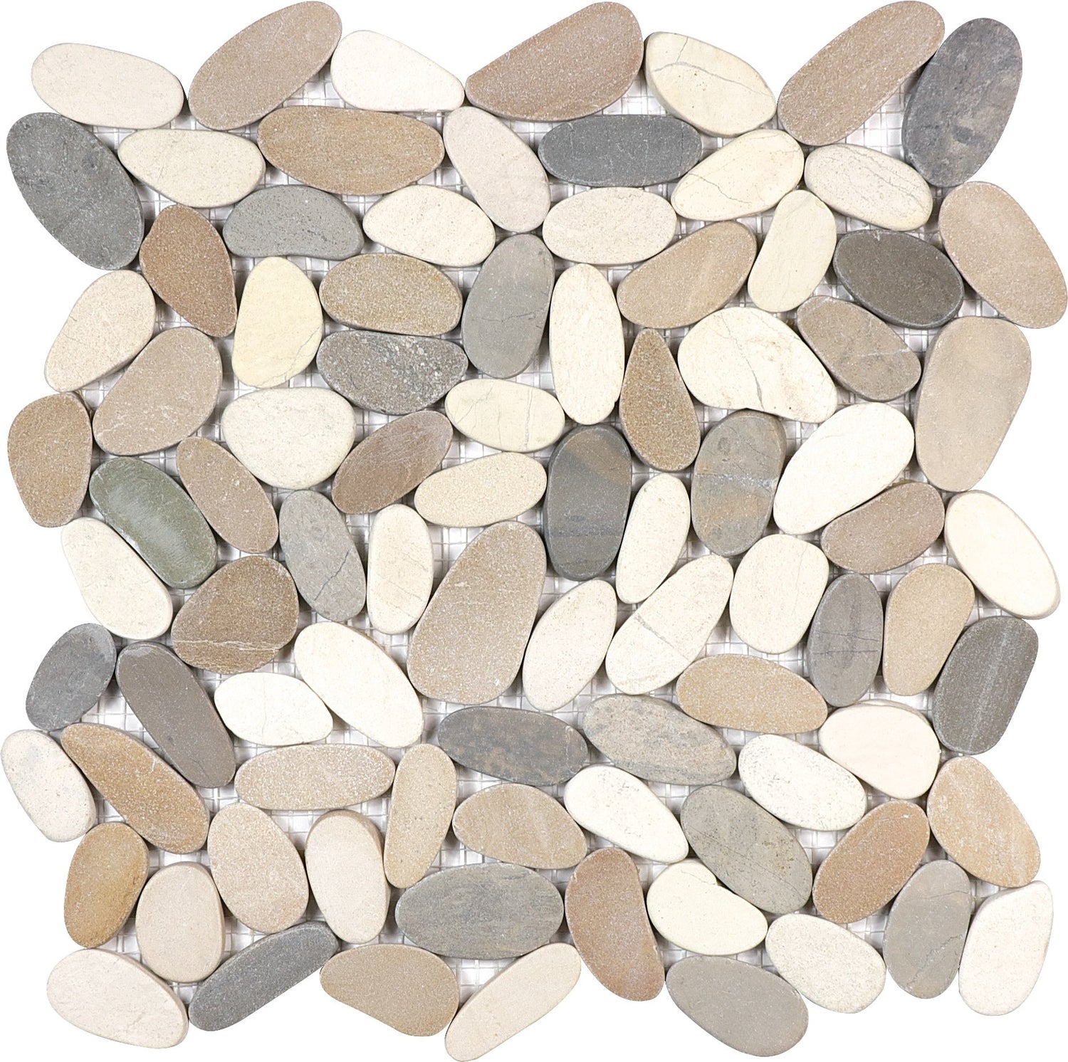 Anatolia Tile Zen Harmony Warm Blend Flat Matte Pebble Mosaics. 1 Sheet = 1 Sq. Ft. 5001-0220-0 (76-465) Harmony Warm Blend Flat Pebble - premium natural stone mosaic tile from Anatolia Tile, available at PoshHaus showroom in Keene, NH