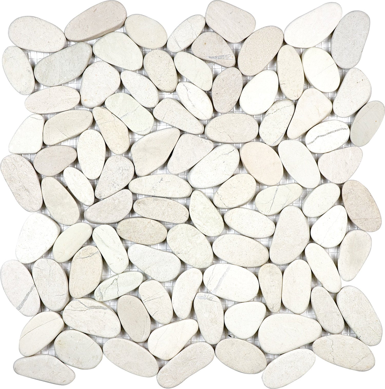 Anatolia Tile Zen Serenity Ivory Flat Matte Pebble Mosaics. 1 Sheet = 1 Sq. Ft. 5001-0223-0 (76-462) Serenity Ivory Flat Pebble - premium natural stone mosaic tile from Anatolia Tile, available at PoshHaus showroom in Keene, NH