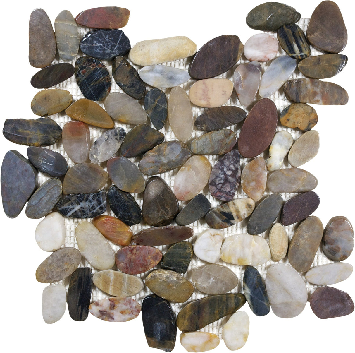 Anatolia Tile Zen Bora Wilderness ( Aka Forest ) Flat Polished Pebble Mosaics. 1 Sheet = 1 Sq. Ft. 5001-0232-0 (76-358) Bora Wilderness Flat Pebble - premium natural stone mosaic tile from Anatolia Tile, available at PoshHaus showroom in Keene, NH