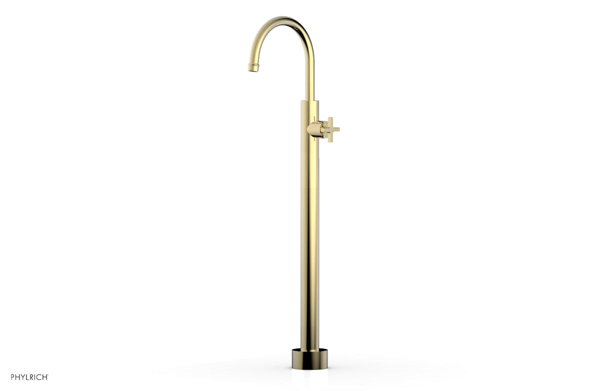 Phylrich 501-46-02-03U HEX MODERN Tall Floor Mount Tub Filler - Cross Handle 501-46-02 - Polished Brass Uncoated