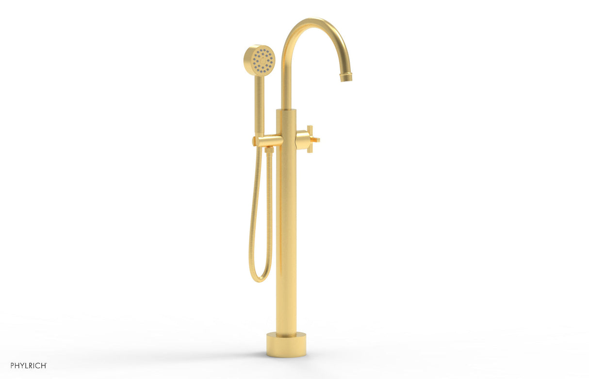 Phylrich 501-46-03-24B HEX MODERN Low Floor Mount Tub Filler - Cross Handle with Hand Shower  501-46-03 - Burnished Gold