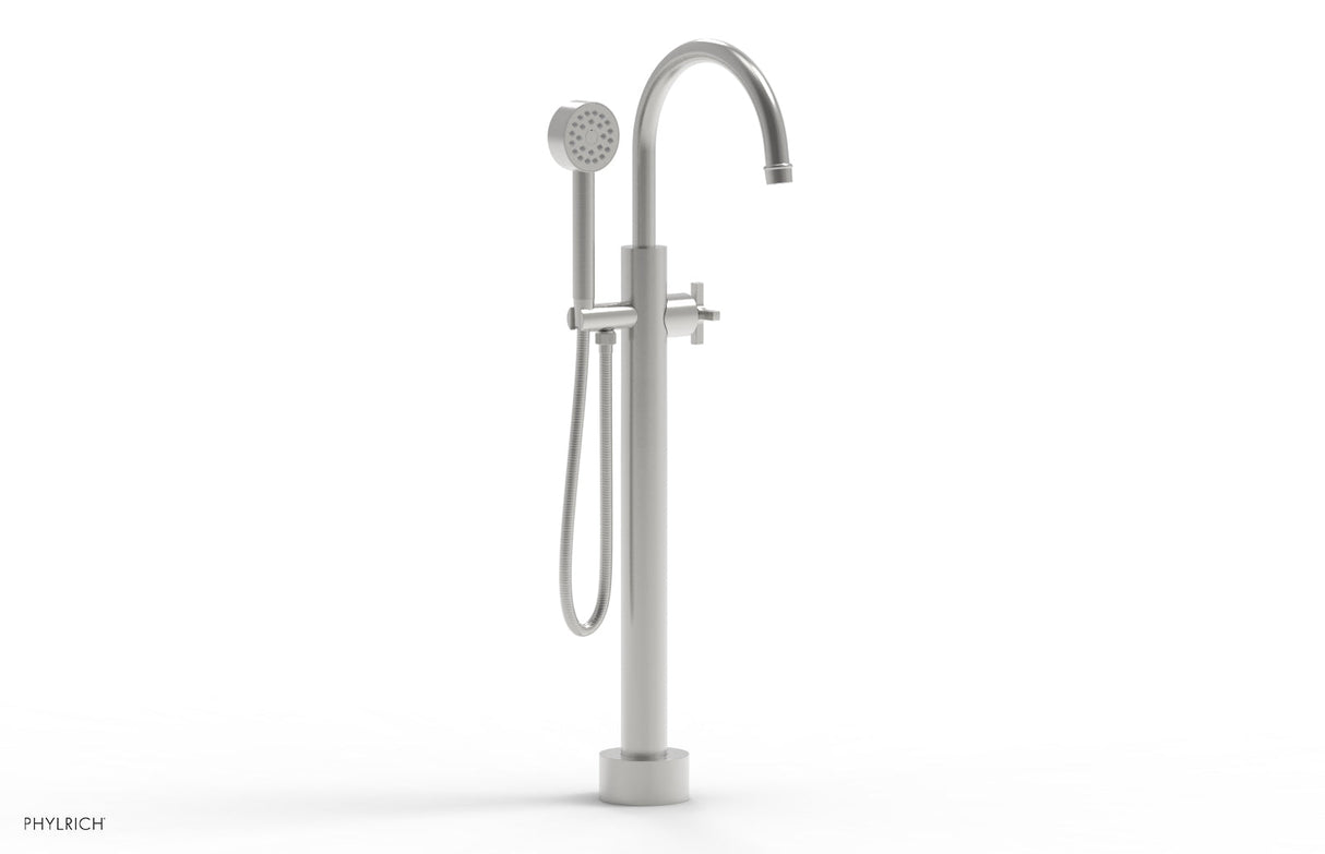 Phylrich 501-46-03-26D HEX MODERN Low Floor Mount Tub Filler - Cross Handle with Hand Shower  501-46-03 - Satin Chrome