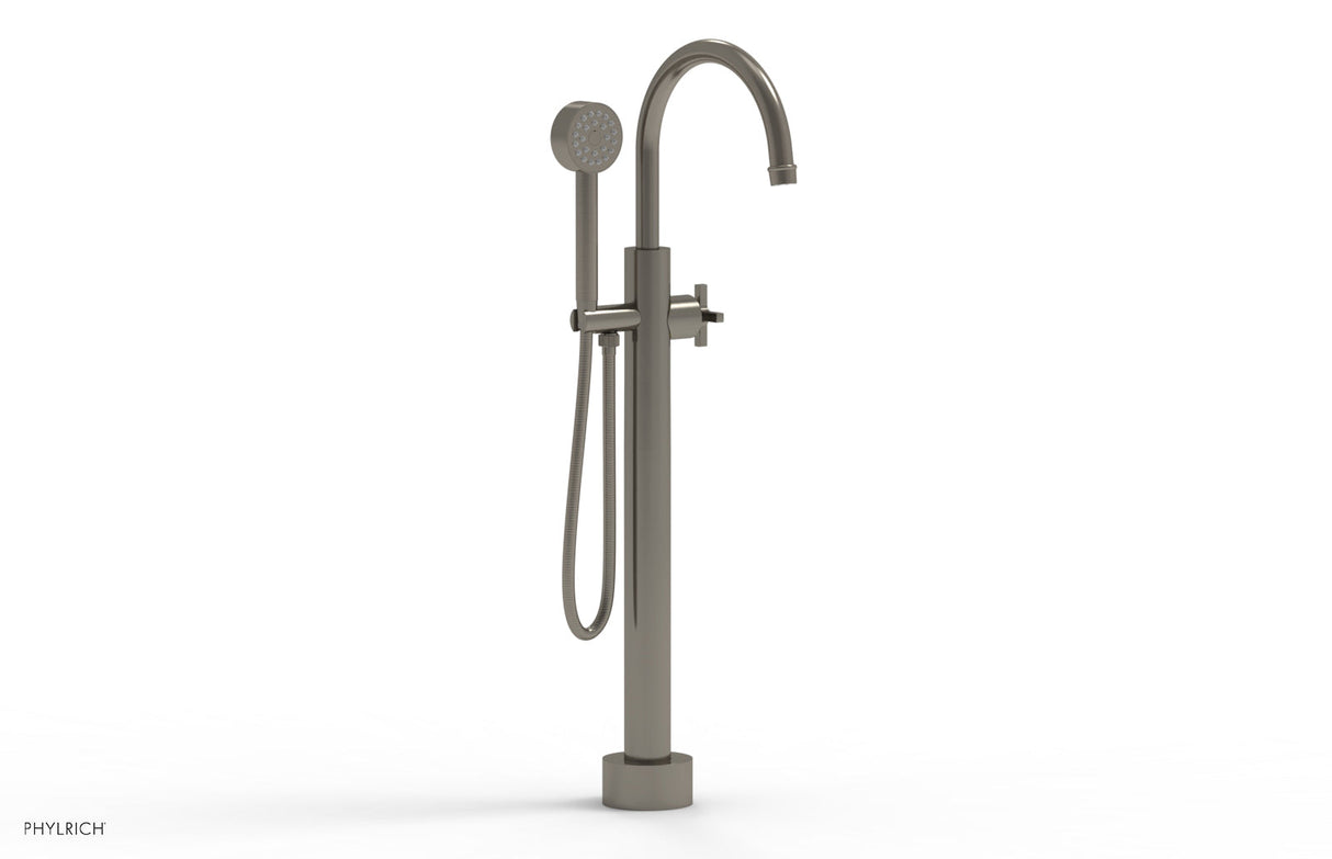 Phylrich 501-46-03-15A HEX MODERN Low Floor Mount Tub Filler - Cross Handle with Hand Shower  501-46-03 - Pewter