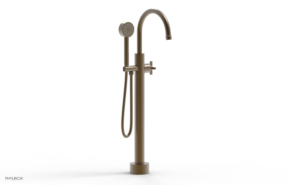 Phylrich 501-46-03-OEB HEX MODERN Low Floor Mount Tub Filler - Cross Handle with Hand Shower  501-46-03 - Old English Brass