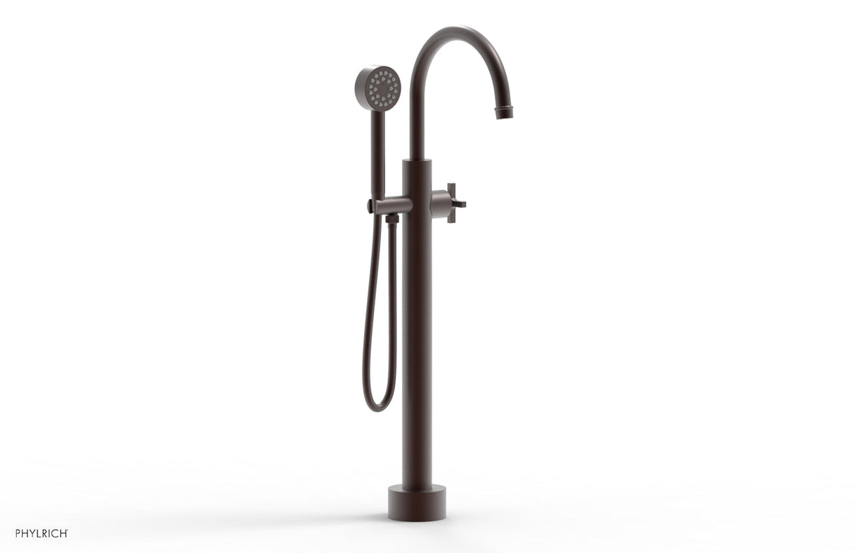 Phylrich 501-46-03-05W HEX MODERN Low Floor Mount Tub Filler - Cross Handle with Hand Shower  501-46-03 - Weathered Copper