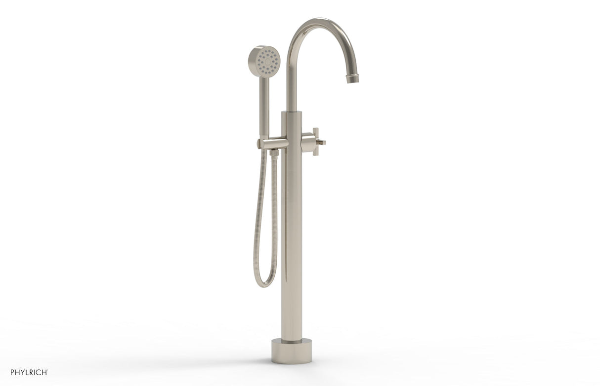 Phylrich 501-46-03-014 HEX MODERN Low Floor Mount Tub Filler - Cross Handle with Hand Shower  501-46-03 - Polished Nickel